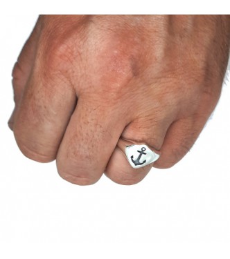 R002453 Sterling Silver Men Signet Ring Anchor Solid Genuine Hallmarked 925 Comfort Fit